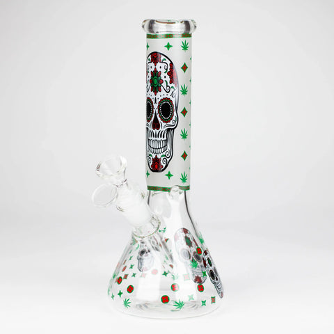 10" Glass Bong With Sugar Skull Design_0