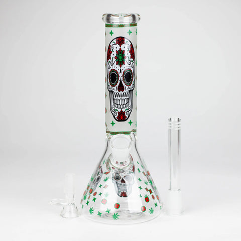 10" Glass Bong With Sugar Skull Design_6