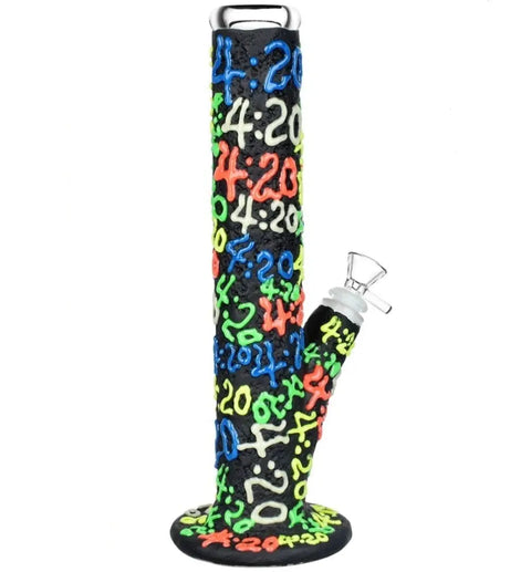 4:20 Glow in the Dark Glass Straight Tube Bong2 - bongstar