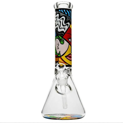 Abstract glass beaker bong with vibrant pattern – premium quality bong available in Vancouver at Bongstar