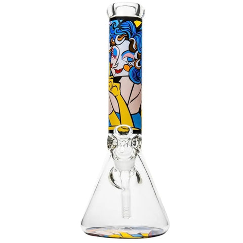 Artistic beaker-style glass bong with colorful abstract print and flared mouthpiece – Bongstar Burnaby exclusive