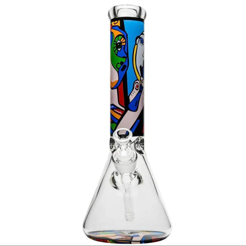 Abstract glass bong with orange and black graphic pattern – beaker base style from Bongstar