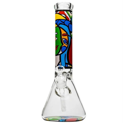 Modern beaker bong with multicolor abstract finish – premium glass bong sold at Bongstar Vancouver