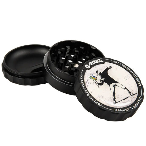 G-Rollz Banksy Graffiti 'Flower Thrower' 53mm 3pc Metal Grinder