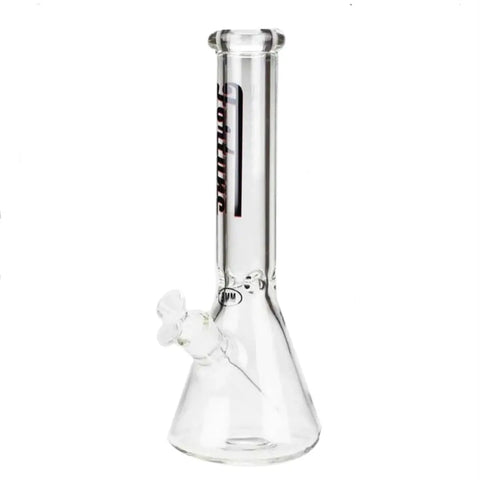 Close-up of 9mm thick Fortune glass bong with downstem and bowl – durable beaker bong available in Canada