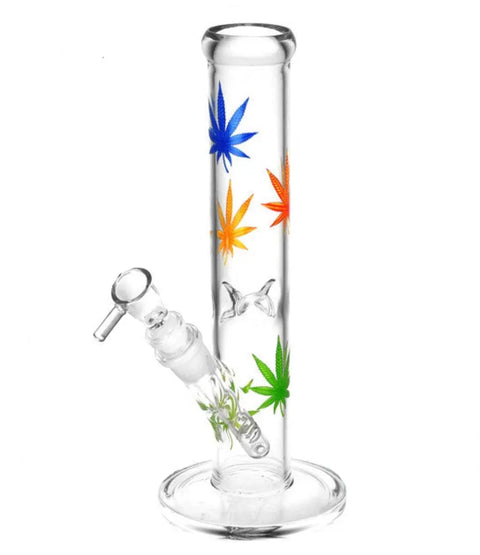 Color Leaves Glass Straight Pipe Bong - bongstar