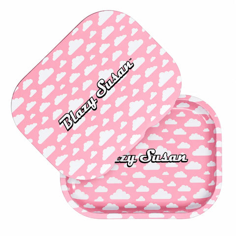 Blazy Susan Pink Clouds Mini Rolling Tray with Lid