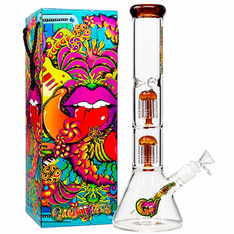 GanjaVibes Double Tree Percolator Glass Bong 14"