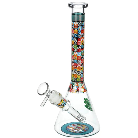 Icon Blocks Pattern Glass Beaker Bong