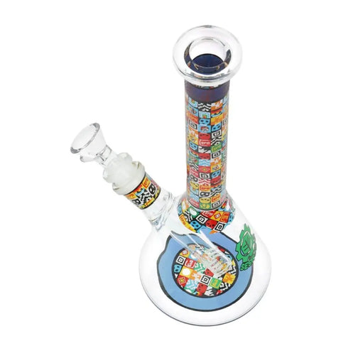 Icon Blocks Pattern Glass Beaker Bong