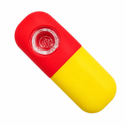 Pill Silicone Hand Pipe Red and Yellow