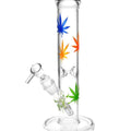 Color Leaves Glass Straight Pipe Bong - bongstar